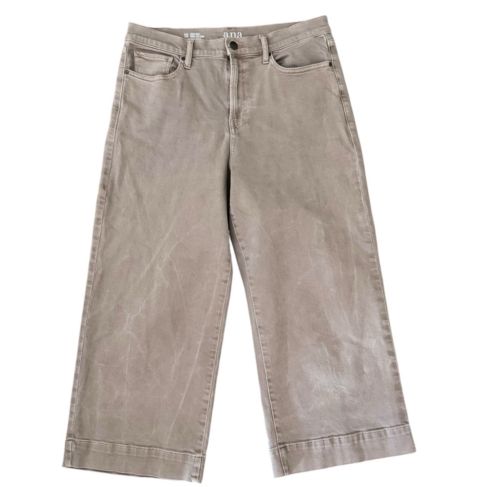a.n.a. Size 10 Birchwood (Tan) High-Rise 5 Pocket Wide Leg Cropped Jeans NWOT - Picture 2 of 8
